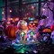 Halloween Village Decorations Indoor, 7Inch Lighted Vintage Halloween Pumpkin Haunted House Resin Statues with Music and Light for Table Yard Garden Outdoor Home Party Decor